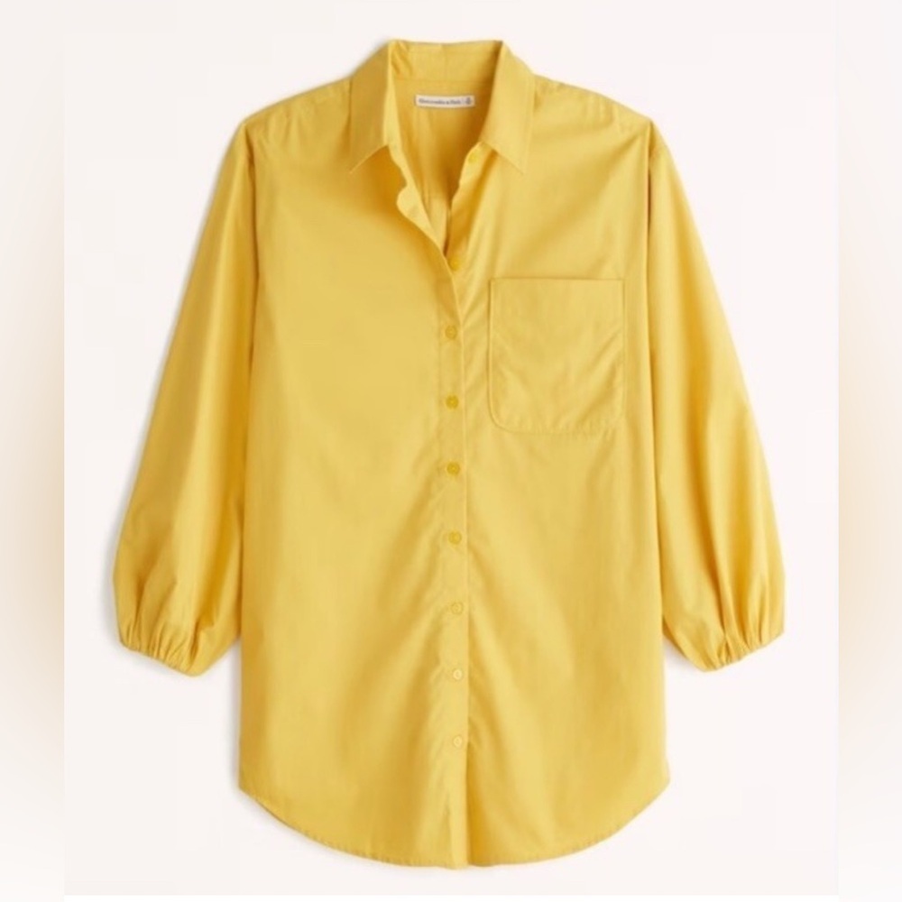 Abercrombie & Fitch Poplin Button Up Shirt Dress with Puff Sleeve